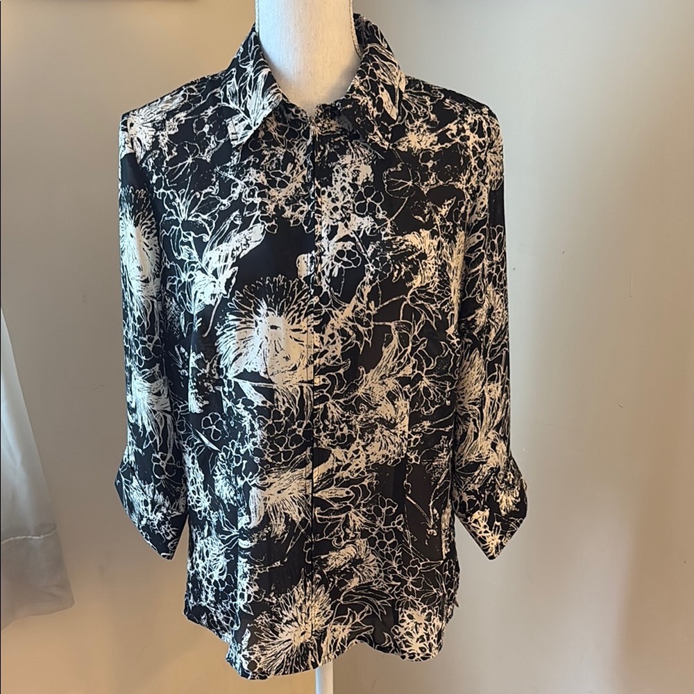 Vintage Kathy Che Black and White Floral Top